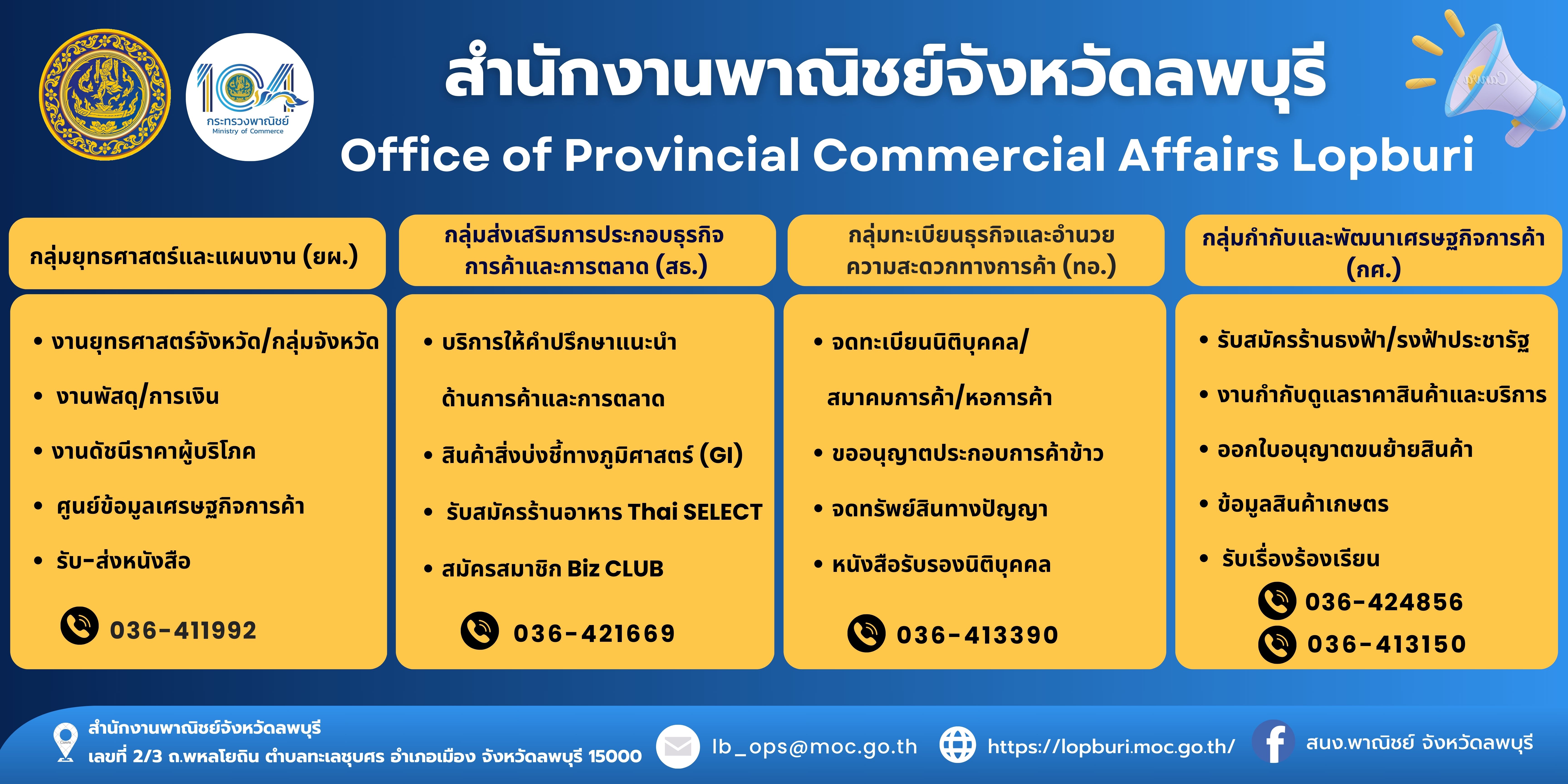 ช่องทางการติดต่อสำนักงานพาณิชย์จังหวัดลพบุรี